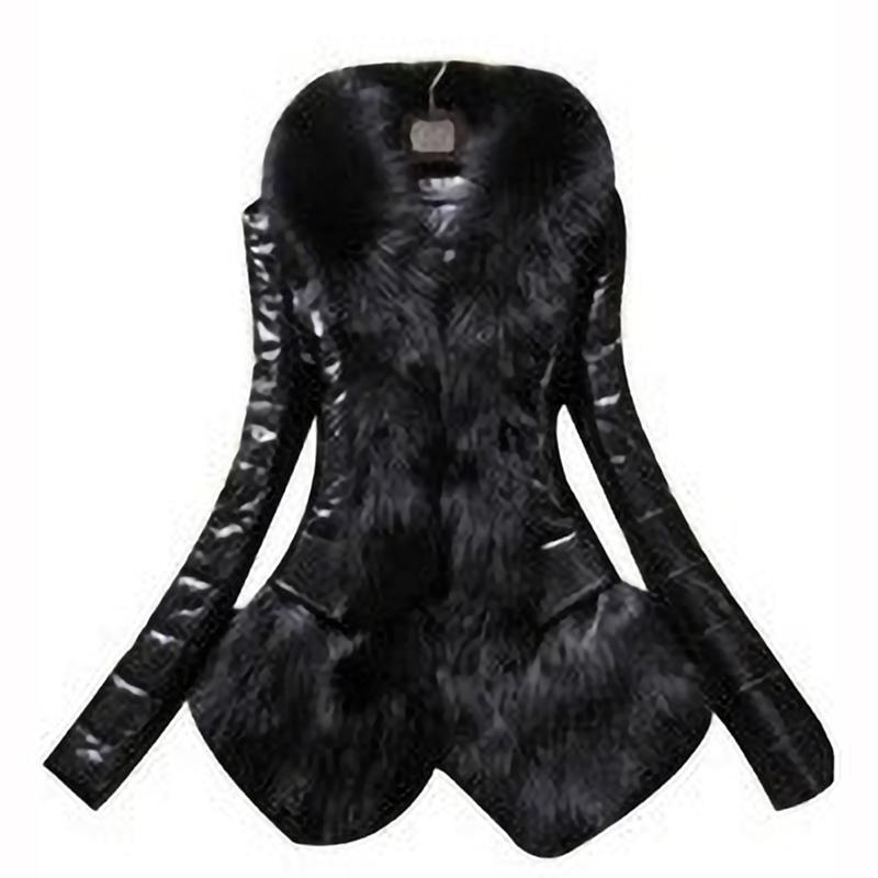 Women Casual Fluffy Coat Black Fur Collar Jacket Coat