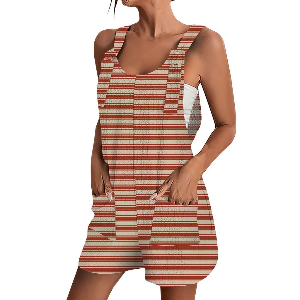 Womens Summer Casual Sleeveless Romper Loose Striped Tied Shorts Overalls Jumpsuit With Pockets 2025 Clothes