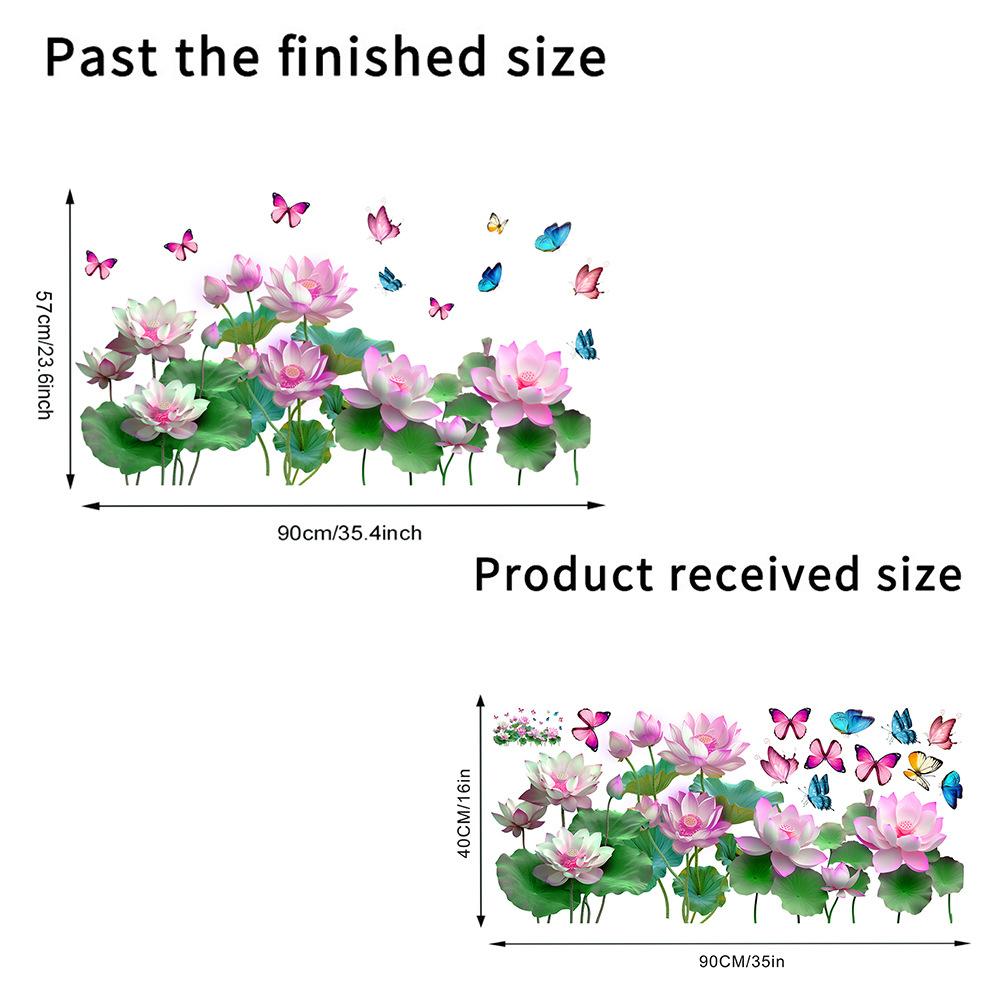 Self-Adhesive Waterproof Wall Sticker Lotus Lotus Leaf Butterfly Design for Living Room Bedroom Hallway Home Decoration
