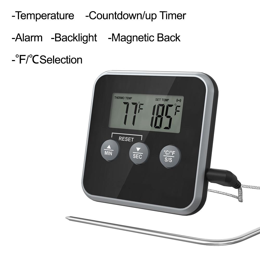 Termômetro Digital de Cozinha para Cozinhar Carne Alimentos Temperatura Para Forno Churrasqueira Grelha Função Timer com Sonda Medidor de Calor para Cozinhar