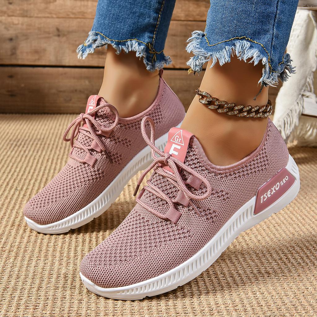 Fashionable And Comfortable Flat Sports Shoes For Spring And Autumn New Round Toe Elegant Mesh Breathable Casual Women'S Shoes
