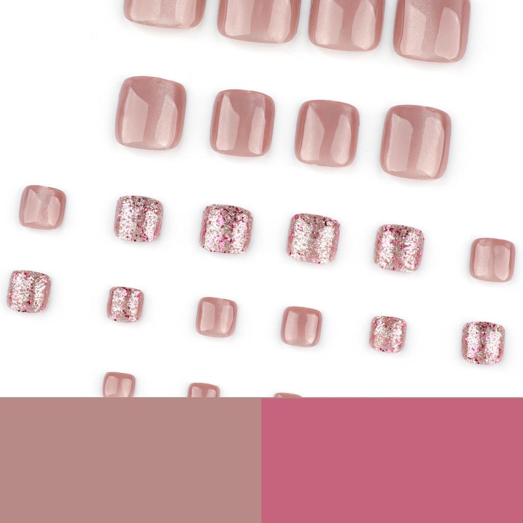 Nude Pink Cat-Eye Glitter Toenail Tips – Full Powder Glitter, 2025 New Style