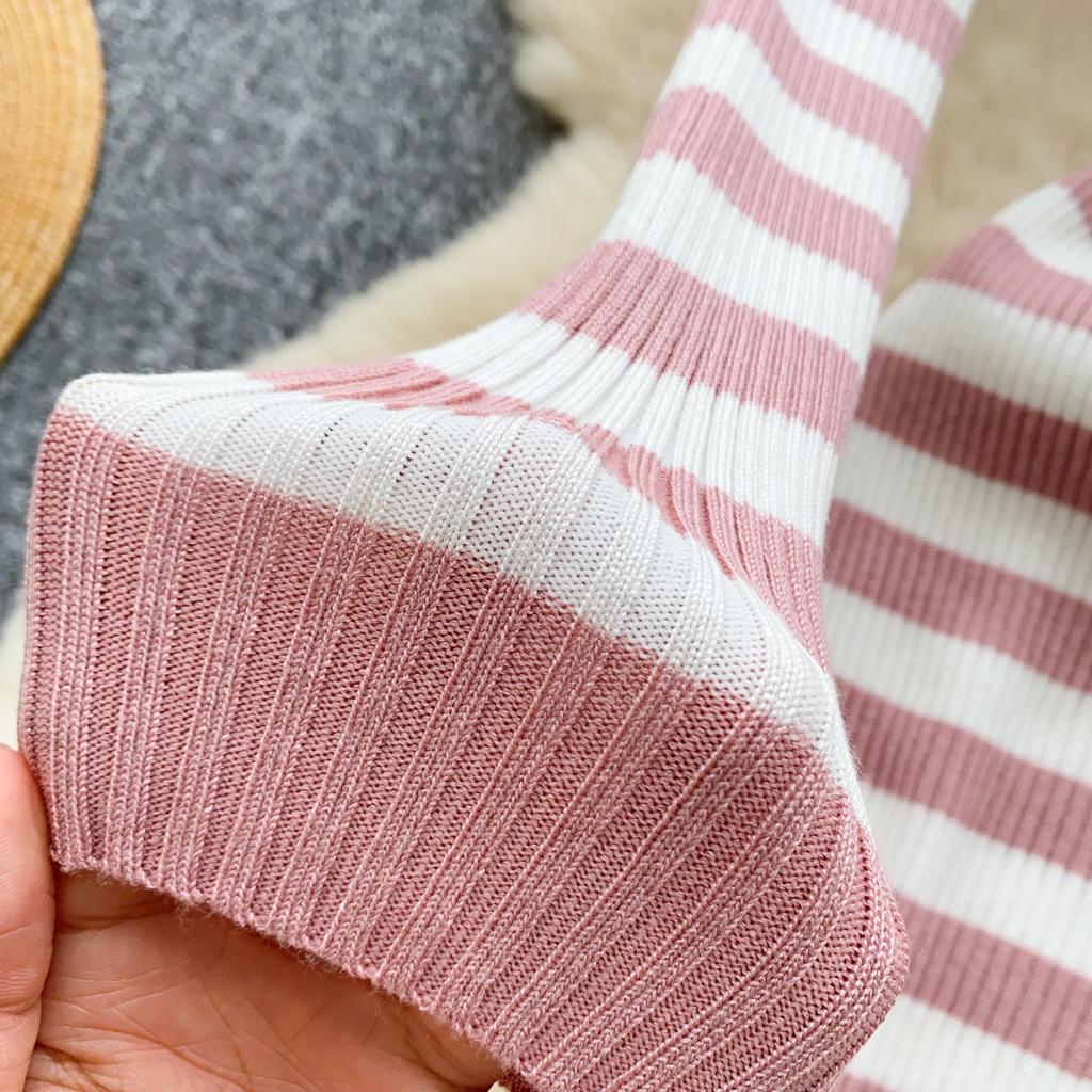 Rochii pulover femei cu gât înalt toamna 2024 sexy slim fit rochie tricotată tricotată cu dungi cu culoare blocată, îmbrăcăminte de stradă Rochii șic