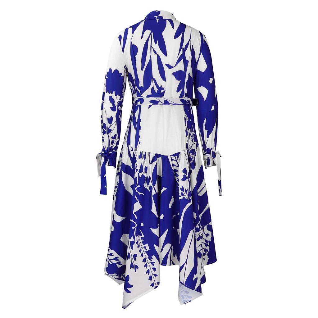 Übergröße Damenkleid - Blumendruck, Asymmetrischer Kragen, Stilvoll & Exportqualität