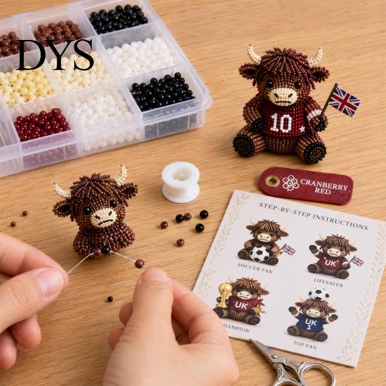 Sammlerstück Perlenkunst 3D Perlen Hochlandkuh Bausatz für Erwachsene, Kleine Tiere, DIY-Bausatz, Bastelset Perlenstickerei-Sets, 4 Niedliche Designs Thematisch
