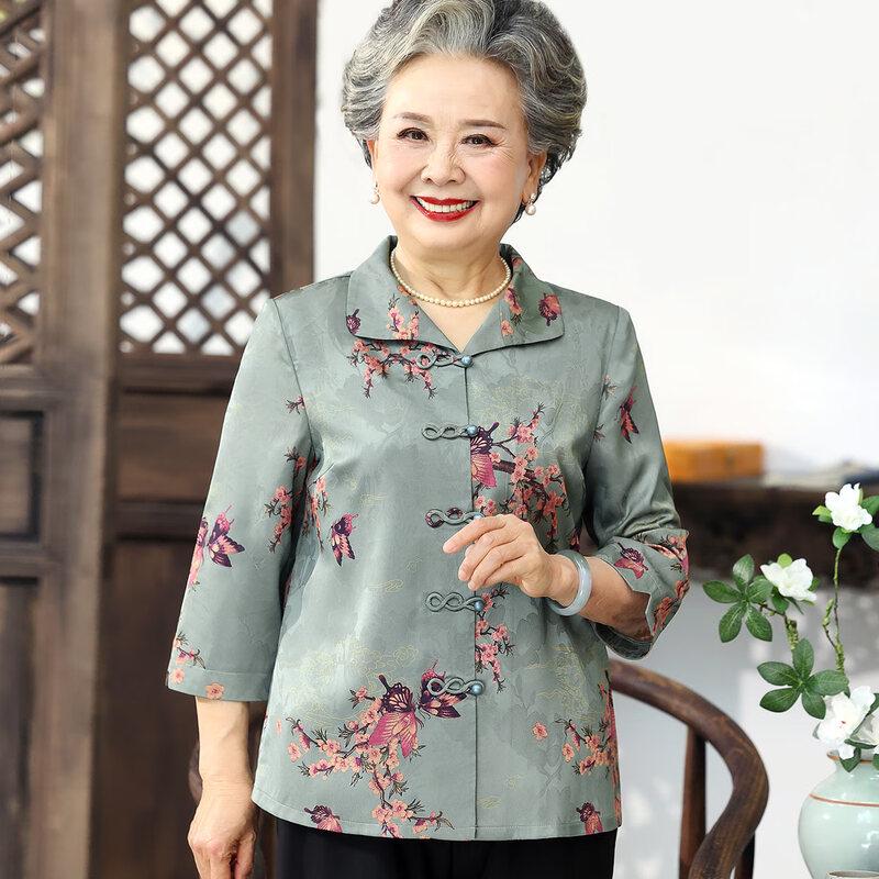 Yuzhaolin Women's Middle-Aged & Elderly Lapel Shirt