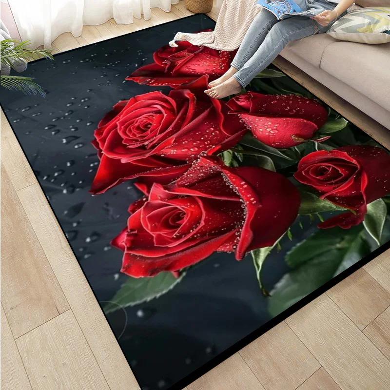Rose Sunflower Daisy Peach Blossom Carpet Mat Colorful Flower Area Decorative Rugs for Room