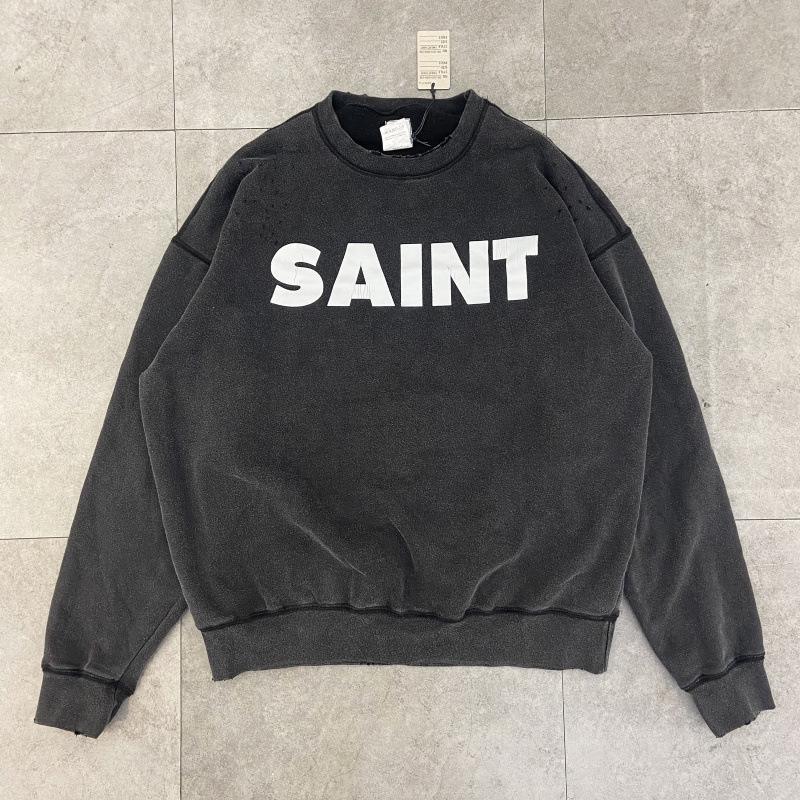 SAINT Retro Distressed Fleece Pullover Sweatshirt