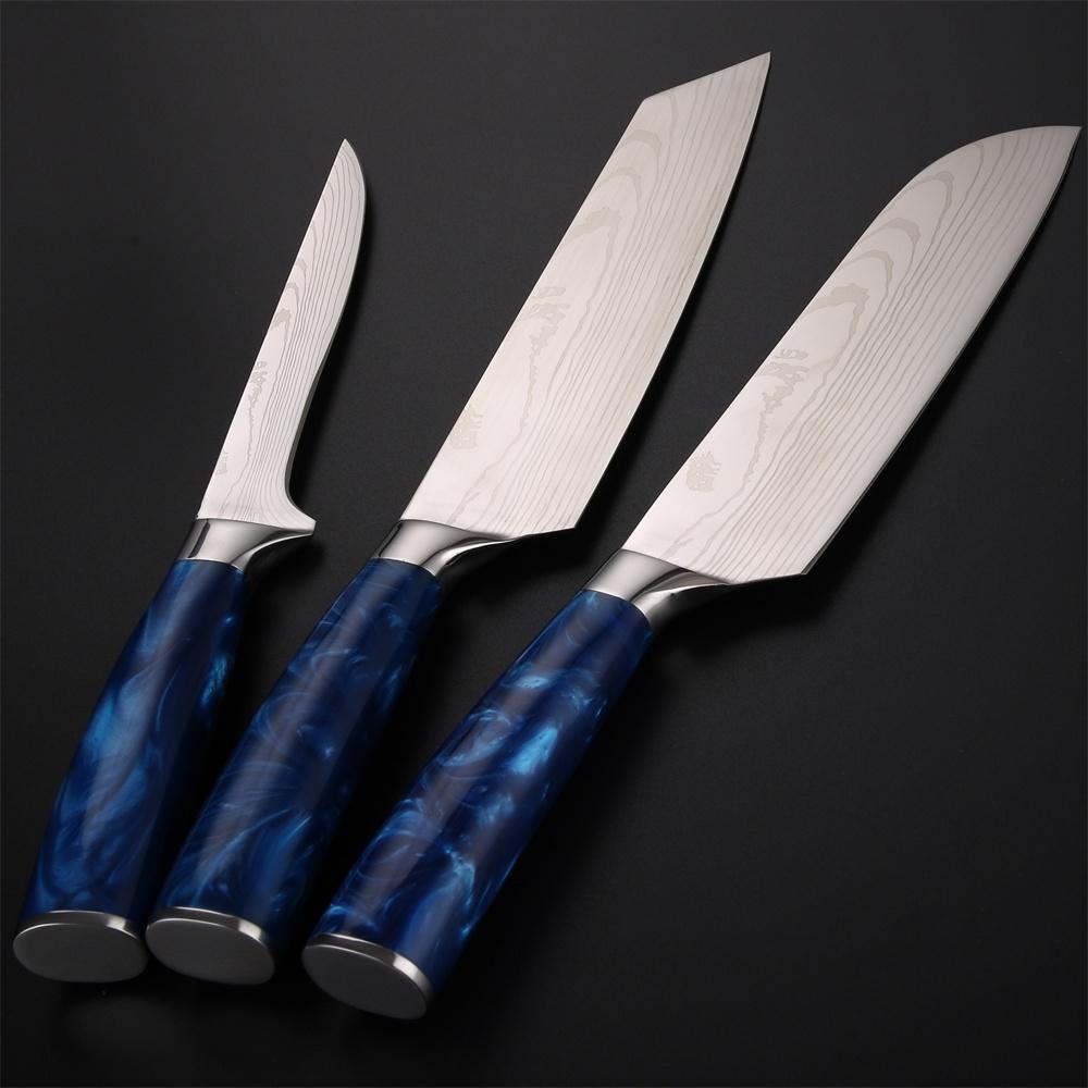 Cuțite din oțel inoxidabil Set 10 bucăți Imitație model Damasc Cuțite de bucătărie Santoku Cuțite de tăiat cuțite cu capac pentru cuțite