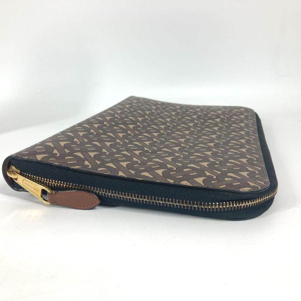 BURBERRY TB logo Bag Cluch Bag Pouch Clutch bag Leather/Canvas Brown