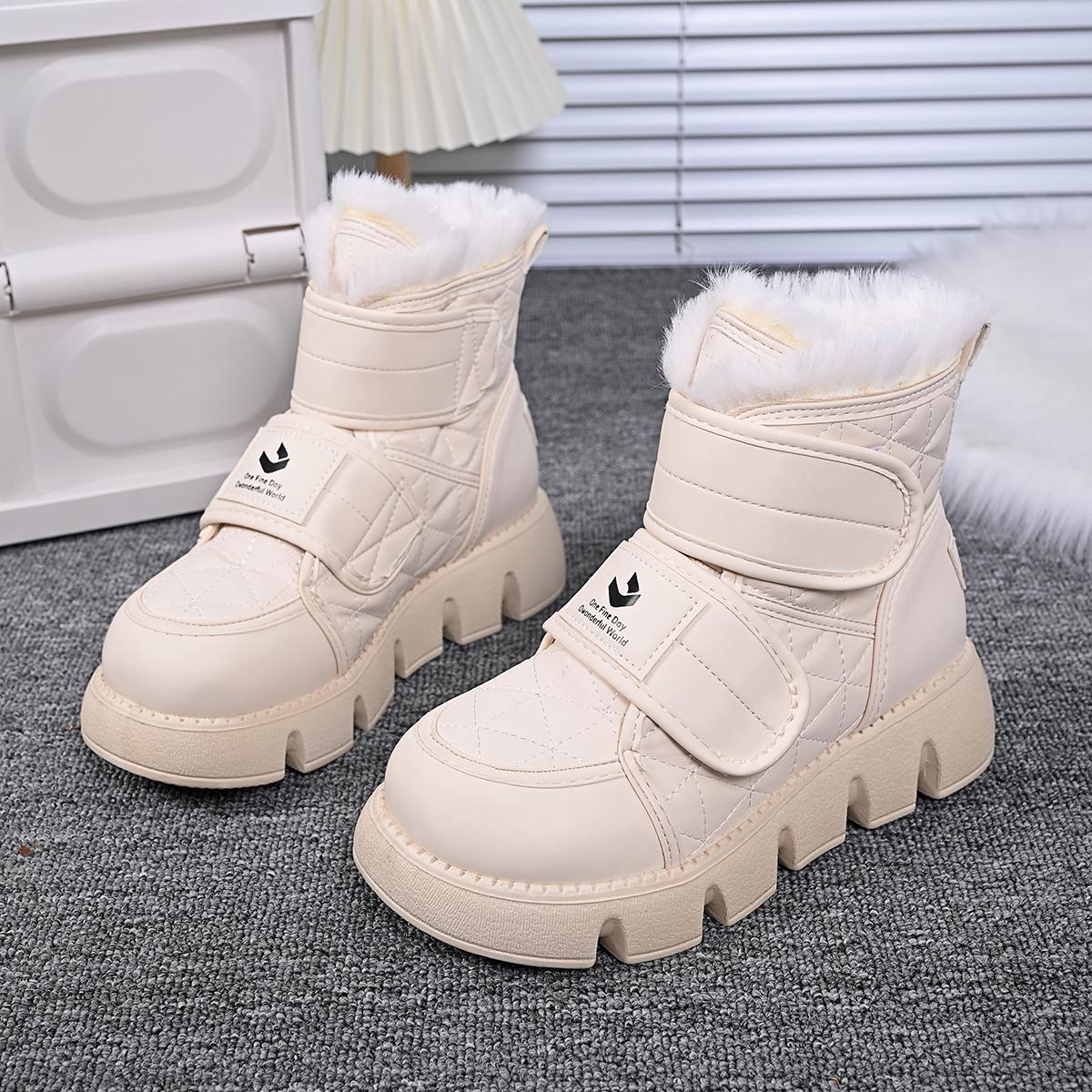 

2026 Winter New Fur Keep Warm Snow Boots Women Waterproof Platform Flats Heel Shoes Snow Boots Female Footwear Short Ankle Boots 35 бежевый