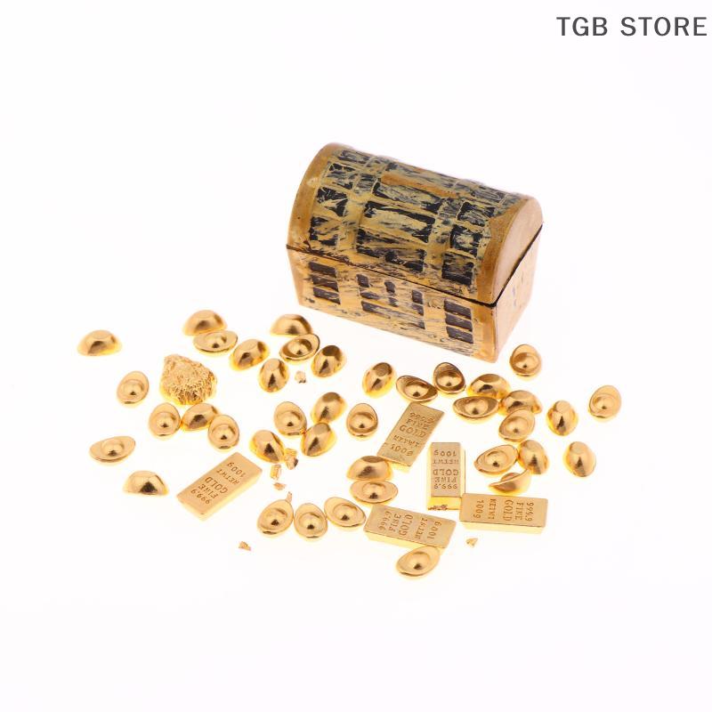 1:12 Dollhouse Miniature Pirate Treasure Chest Ingot Gold Bar Furniture Home Model Decor Toy Doll House Accessories