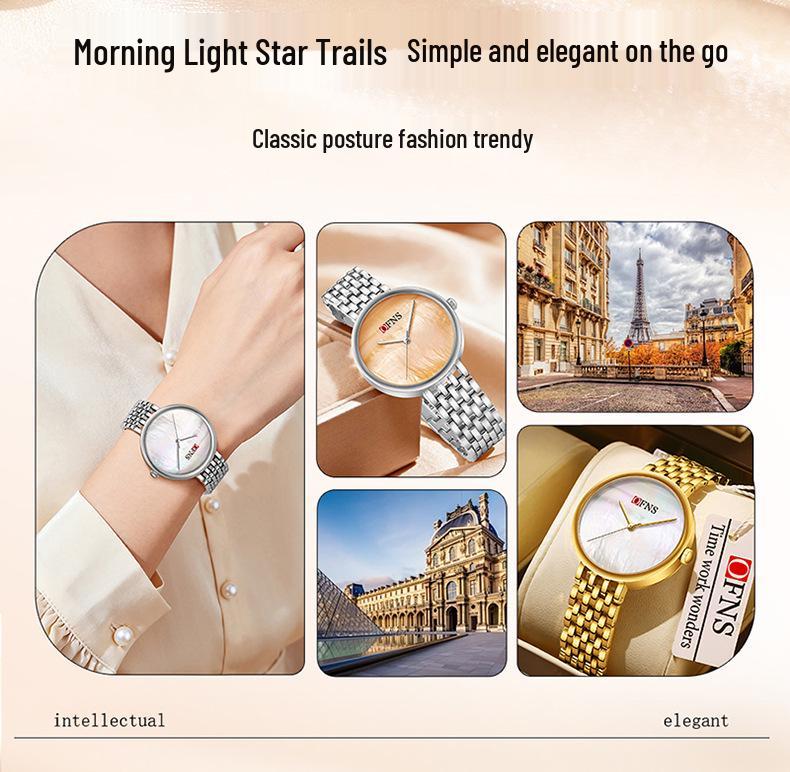 OFNS Women's Ultra-Thin Fashion Quartz Watch: Simple, Trendy, Casual, and Waterproof Design Without Hour Markers