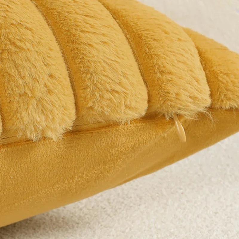 2Pcs Faux Rabbit Fur Cushion Cover Plush Pillow Cover Soft Fluffy Striped Cushion Cover  Luxury Home Decor for Sofa