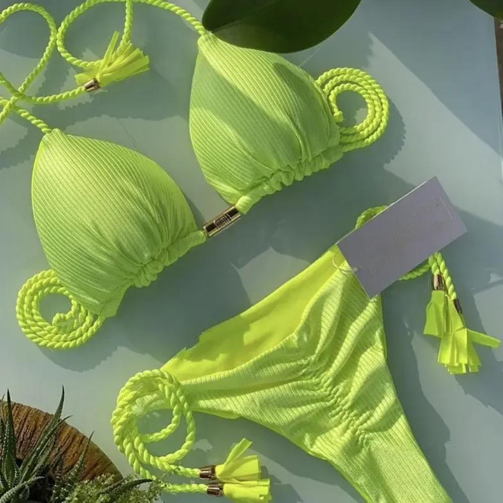 Dámské Bikini Nový Speciální Materiál Jednobarevný Šňůrkový Plavky Vícebarevné
