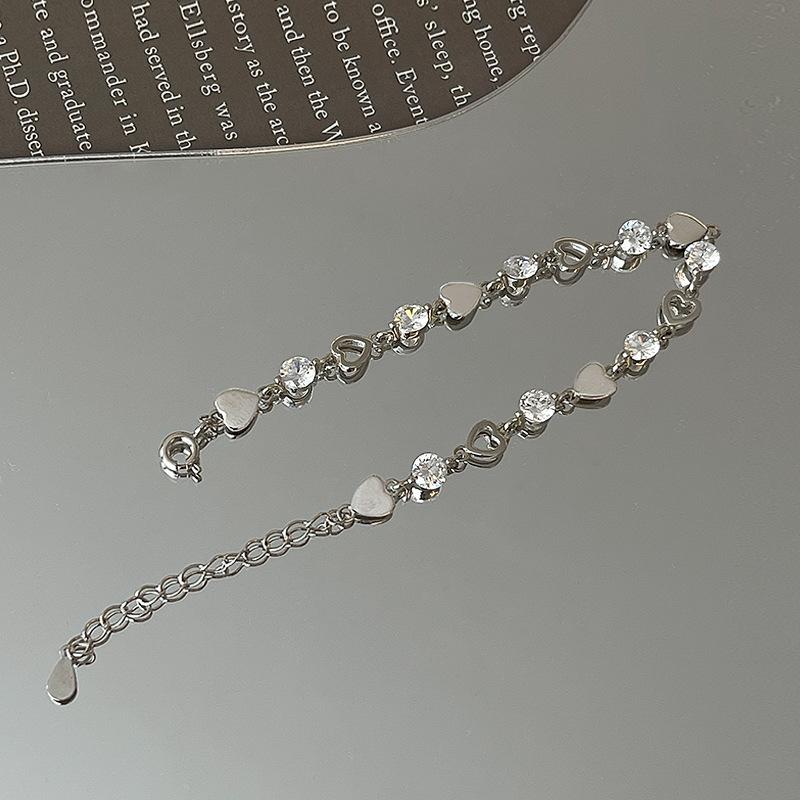 925 Silver Heart Shaped Bracelet For Women Sweet Girl Retro Korean Love Heart Zircon Charm Bracelets Party Jewelry Gift