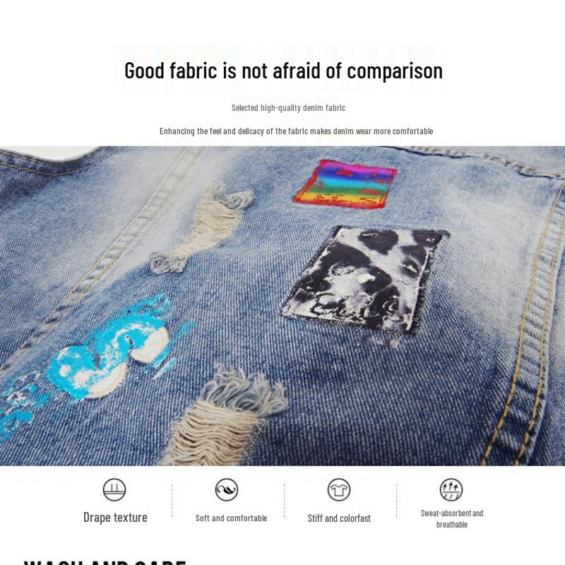 2023 Spring & Fall European Style Patchwork Ripped Denim Vest for Women
