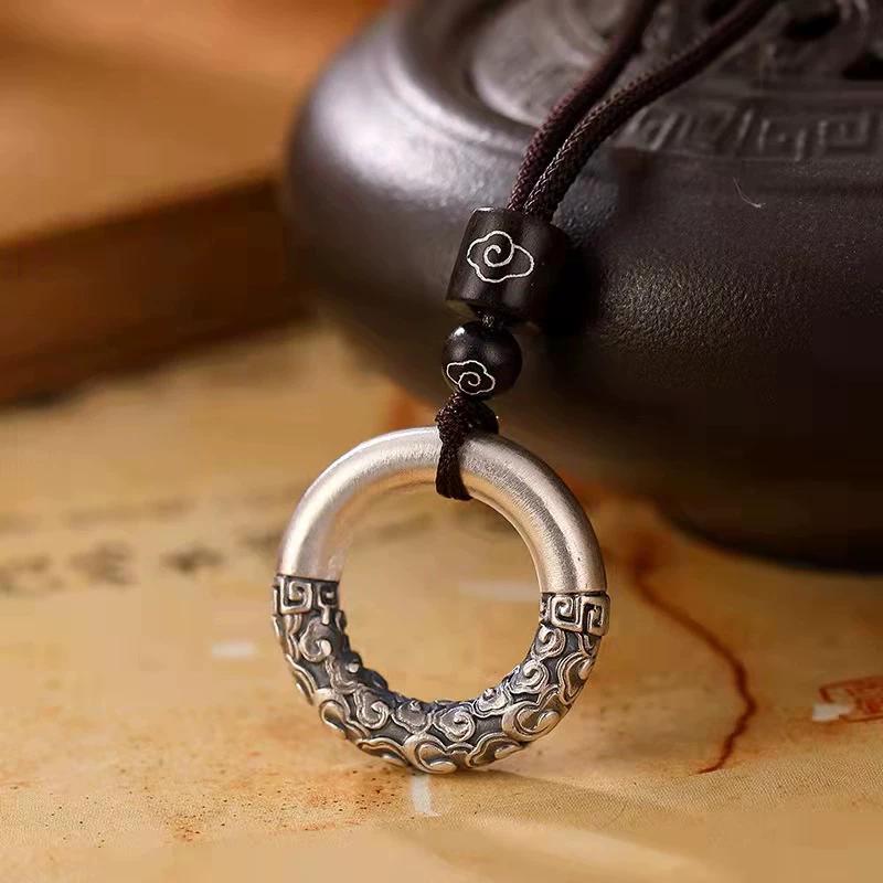 Lucky Transshipment Xiangyun Ping An Buckle Pendant Retro Ethnic Style Male and Female Couples Personality Simple Silver Jewelry