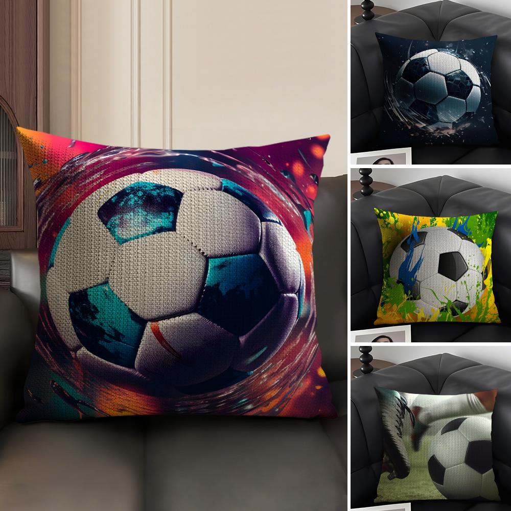 Football Sport Cushion Cover Natural Linen Organic Fabric DoubleSided Printing Sofa Home Decor Gift Pillow Case