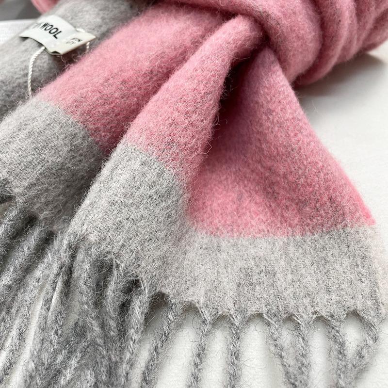 100% wool double-sided small fresh splicing scarf female winter student couple wind warm circumference