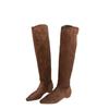 Coarse Heel Khaki Suede Tall Pile Knight Boots Women's Boots 2025 Autumn and Winter V-mouth Skinny Boots