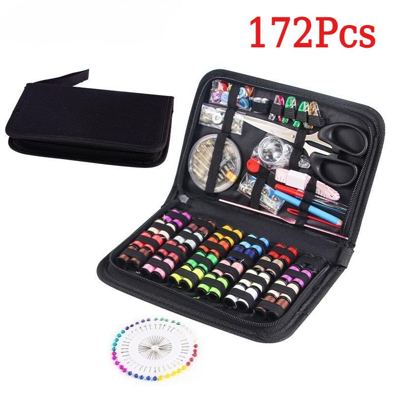 172/127/63/10Pcs/set Sewing Kit with Threads Needles Scissors Tape Measure Buttons Storage Bag Portable Travel Sewing Box Tools