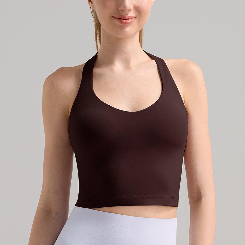 Lulu Women's New Halter Sports Bra - Beautiful Back, Slimming, Nude Feeling, with Chest Pads for Yoga and Fitness.
