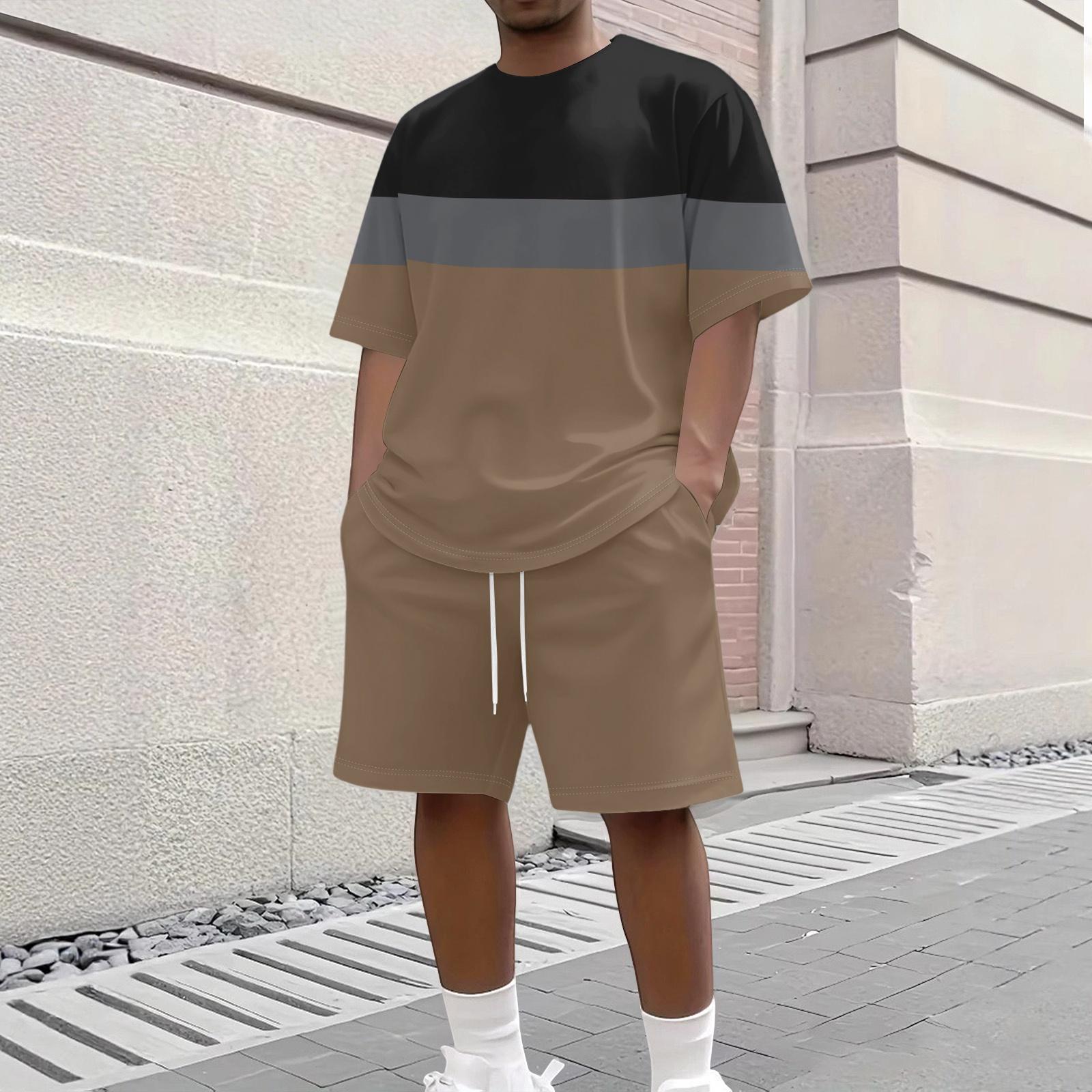 

Men s Casual Short Sleeve Crew Neck T-Shirt and Shorts Set Lightweight Breathable Fabric Relaxed Fit Summer Outfit XXL