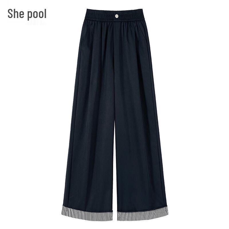 

Women s Striped Spliced Wide-Leg Commuter Pants XL