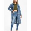 Damen Jeansjacke für Frühling und Herbst, lang, Vintage, schmale Passform, stylische Jeansjacke, lässige Streetwear-Outwear