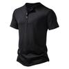 Mens Casual Solid Color Henley Collar Short Sleeve T Shirt