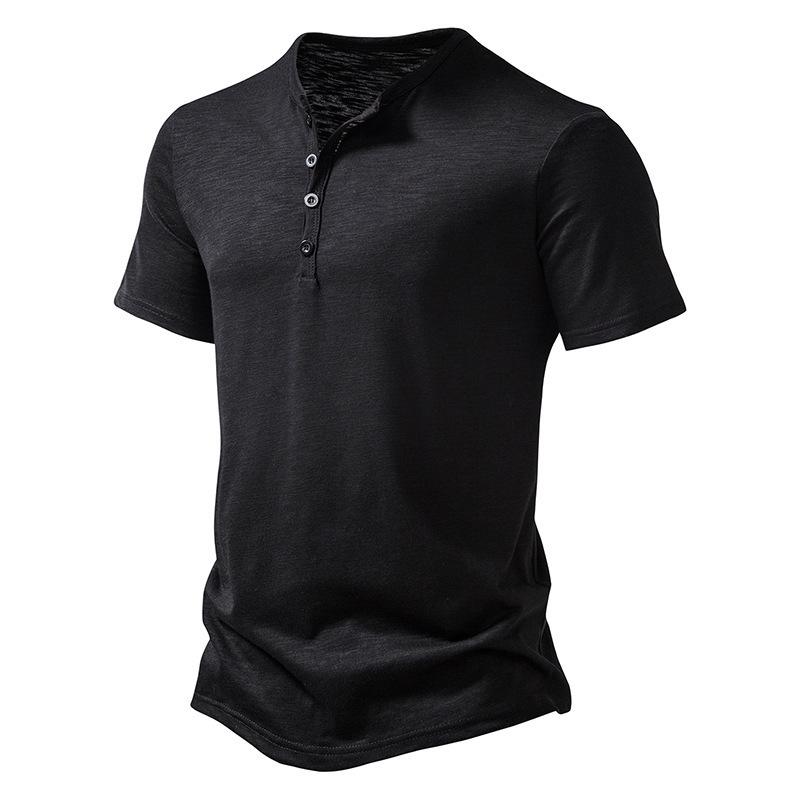 Mens Casual Solid Color Henley Collar Short Sleeve T Shirt