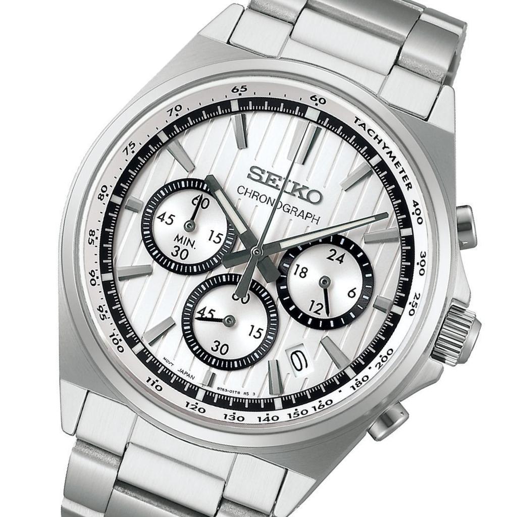 Seiko Selection SBTR031 Men's Quartz Chronograph Watch, Stylish Silver Dial, 10 Bar Water Resistant, Precision Tachymeter, Stainless Steel, Japan