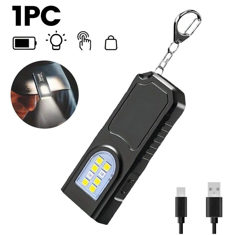Мощный мини COB светодиодный фонарик-брелок, перезаряжаемый через USB-C, подвесной рабочий свет, водонепроницаемый брелок, кемпинг, прогулки, карманный фонарик 1PC