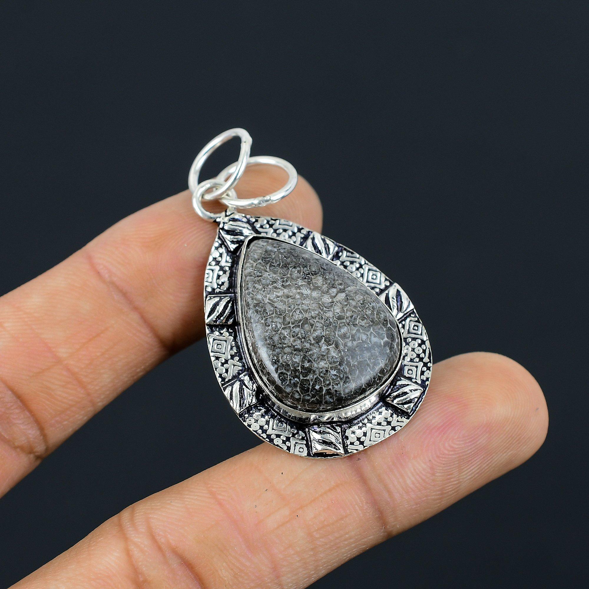 

Daughters Day Sale Stingray Coral Stone Wedding Boho Pendant 925 Sterling Silver