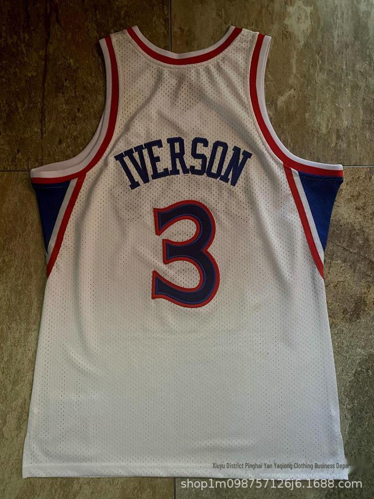 [Camisola dos 76ers] Não. 3 Iverson Camisa de Basquete Densa Totalmente Bordada