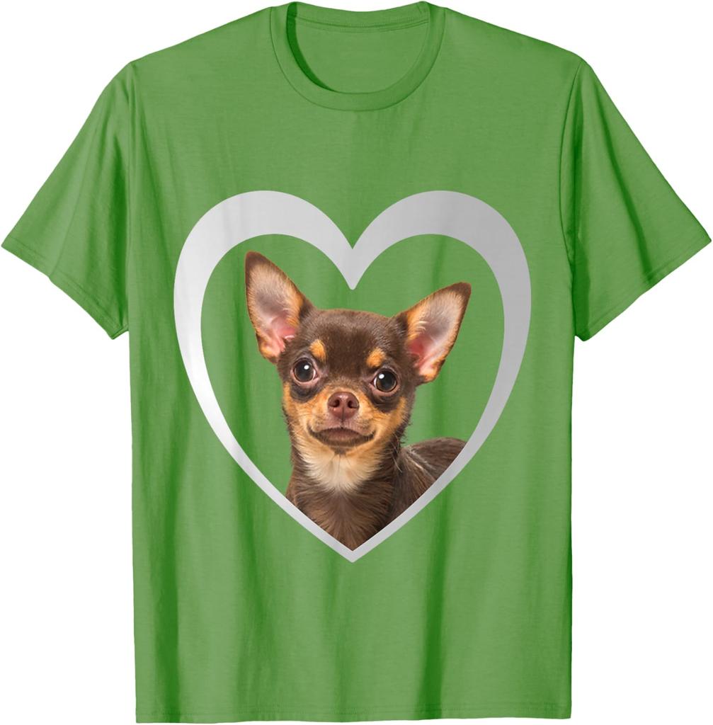Chihuahua Hund Herz Umriss Grafik T-Shirt Herren Lässig Baumwolle Rundhals T-Shirt Reise