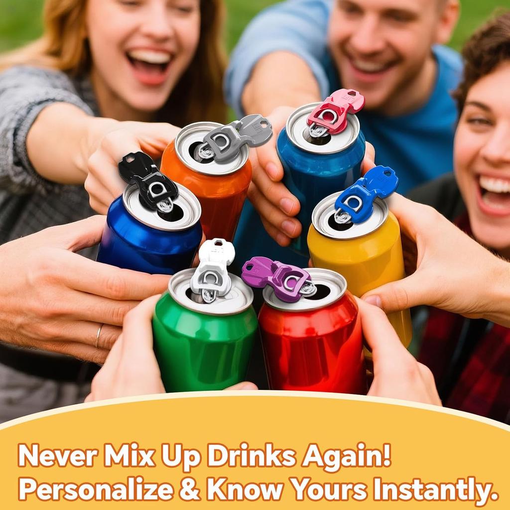 6-Pack Soda Can Openers & Soda can lids, Drink Protector aps, Fits All Standard Soda & Beer Cans | Parties, BBQ, Camping, Outdoor Work, 6 Bright