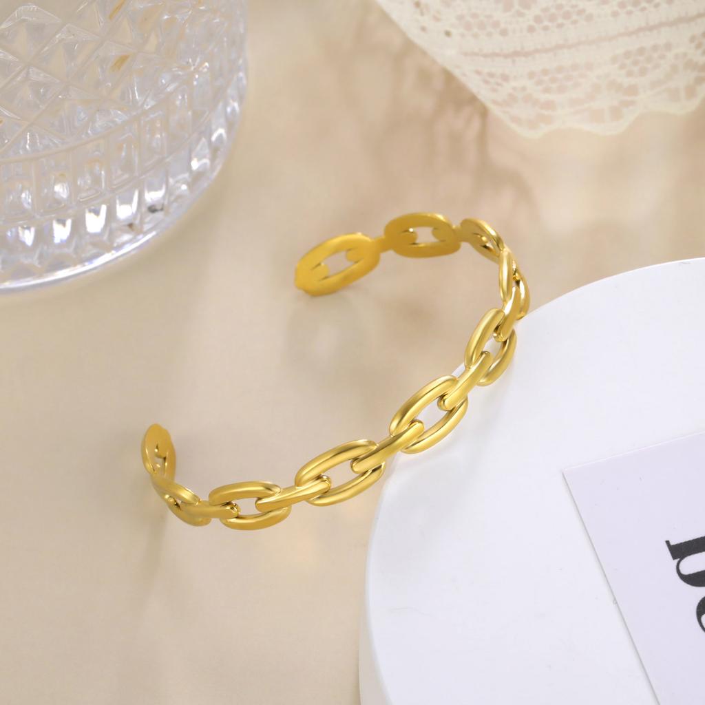 Stainless Steel Cuff Bracelet On Hand Women Geometric Flower Leaves Eye Adjustable Open Gold Bangle Jewelry