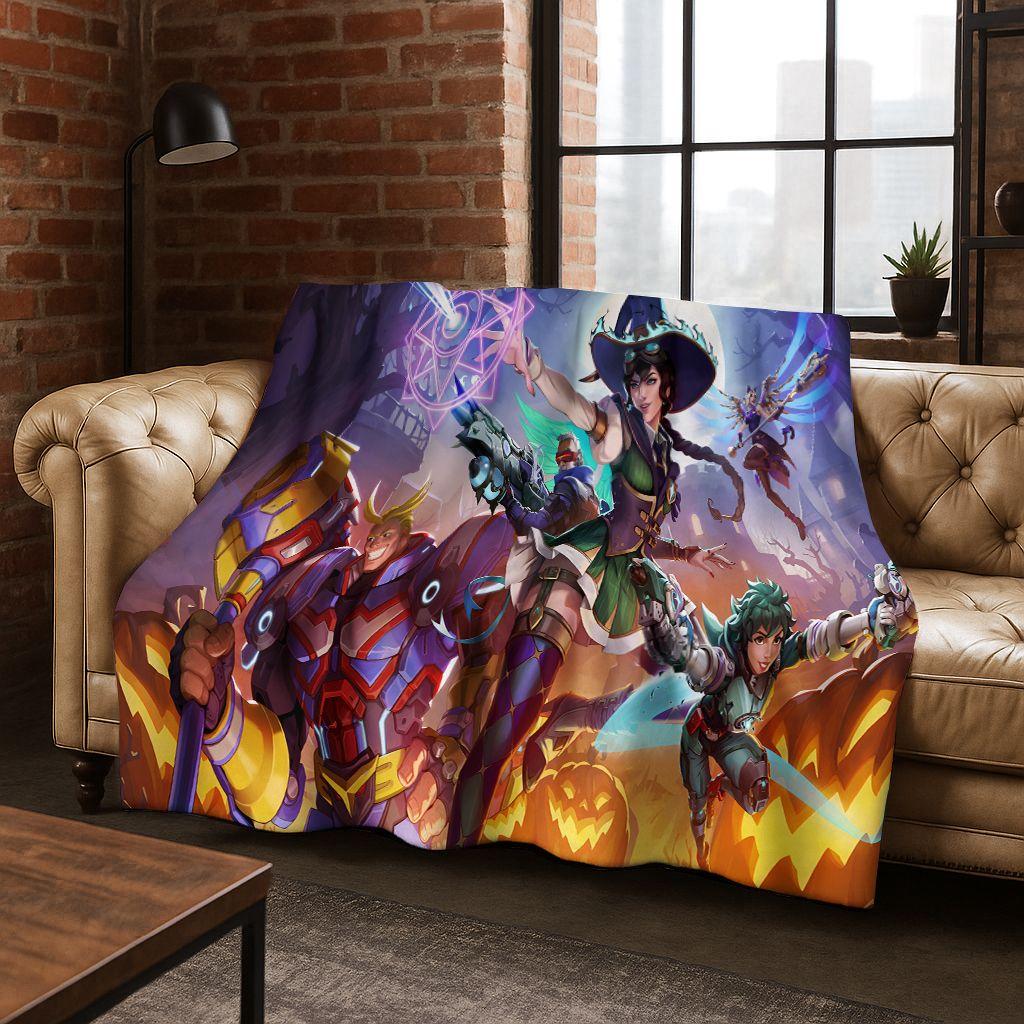 Game OW Overwatch D.VA Mei Reaper Cartoon 3D Flannel Blanket,Cozy Soft Throw Blanket for Home Bedroom Bed Sofa Picnic Cover Gift