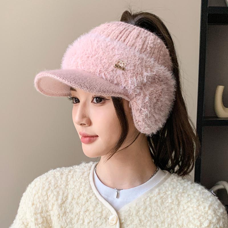 Új Női Nyúlszőr Téli Sapka Plüss Szőrrel Bélelt Meleg Sapkák Nőknek Alkalmi Téli Kötött Sildes Sapka