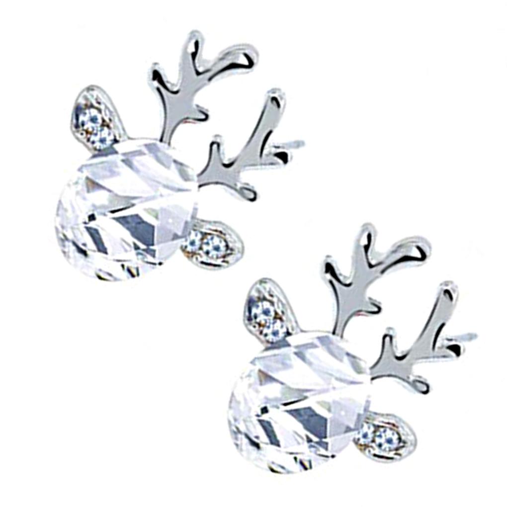 Christmas Elk Shape Earrings Women Girls Xmas Rhinestones Crystal Ear Clip 