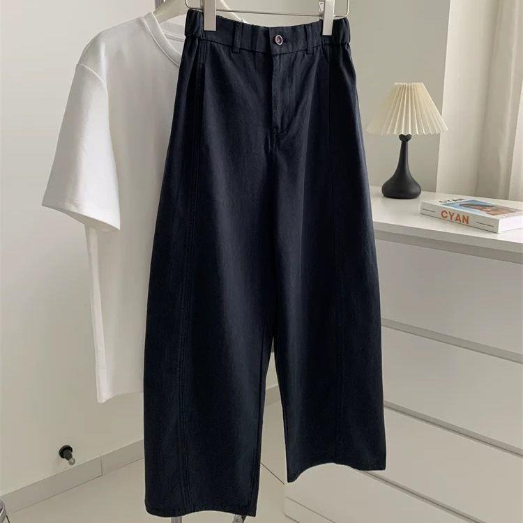 

Spring 2026 Retro Wide-Leg Patchwork Pants: Stylish, Versatile, Hip-Covering, and Slimming Nine-Point Workwear for Women. 4XL: 160-185 cm темно-синий