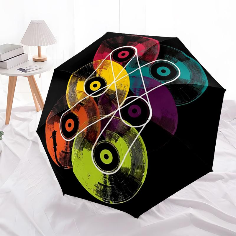 1pc Vinyl Music Automatic Folding Umbrella - Compact 8-Rib Design, Durable Plastic & Iron, Lightweight for Outdoor Daily Use222