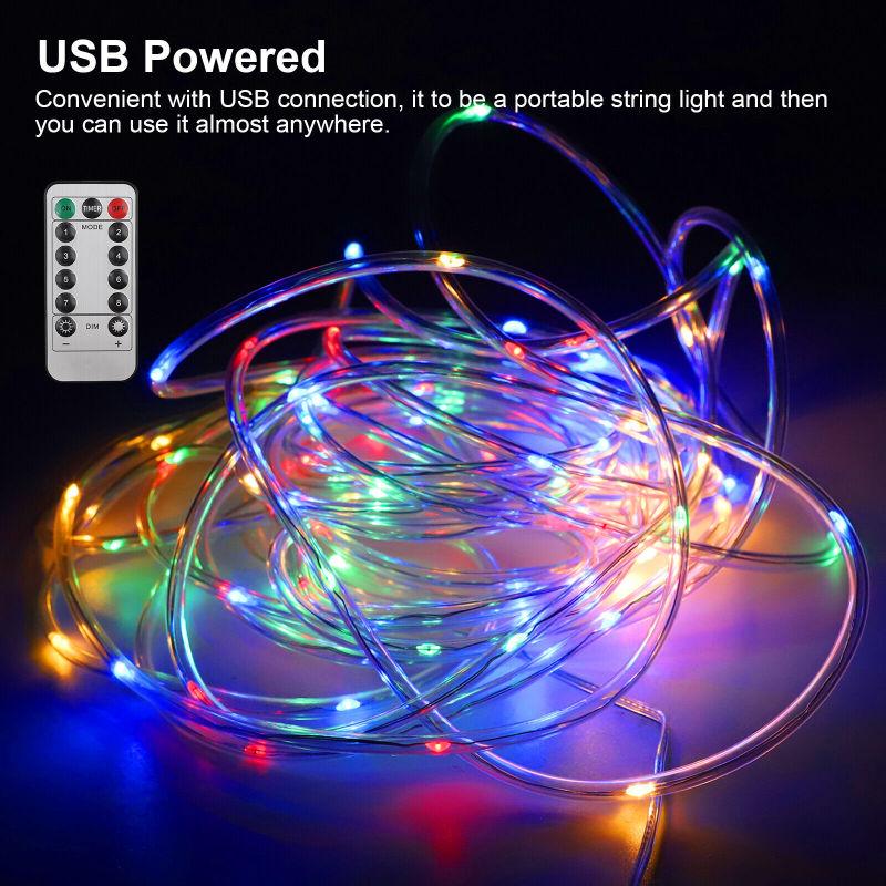 33ft/10m Led String Light 8 Modes Dimmable Waterproof Multi-color Outdoor Rope Strip Light With Remote Control