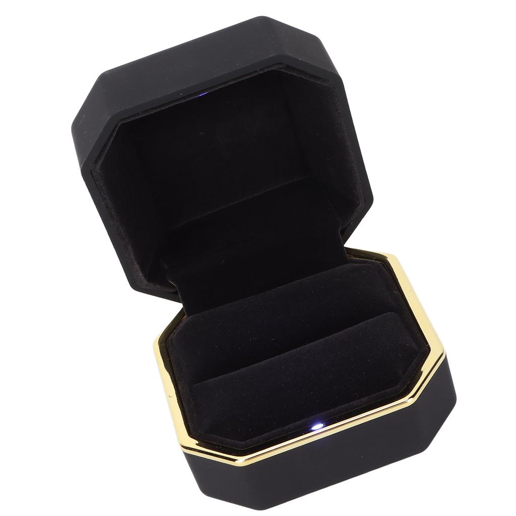 Luksuriøs ringeske Firkantet fløyel Bryllupsringeske med LED-lys for Frieri Forlovelse Bryllup Svart