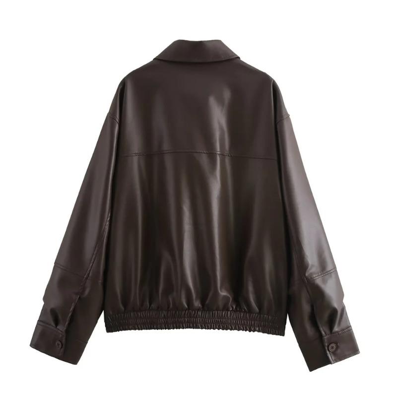 Autumn New Women's Jacket Simple Loose Clothing Casual Fashion Coat All-match Imitation Leather Pilot Jacket