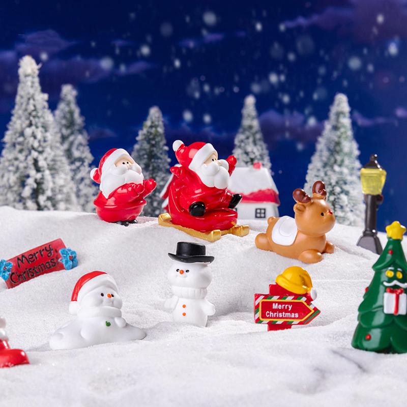 1Pc  Year Gift Home Decoration Kawaii Christmas Figurines Miniature Santa Claus Snowman Micro Landscape Ornaments