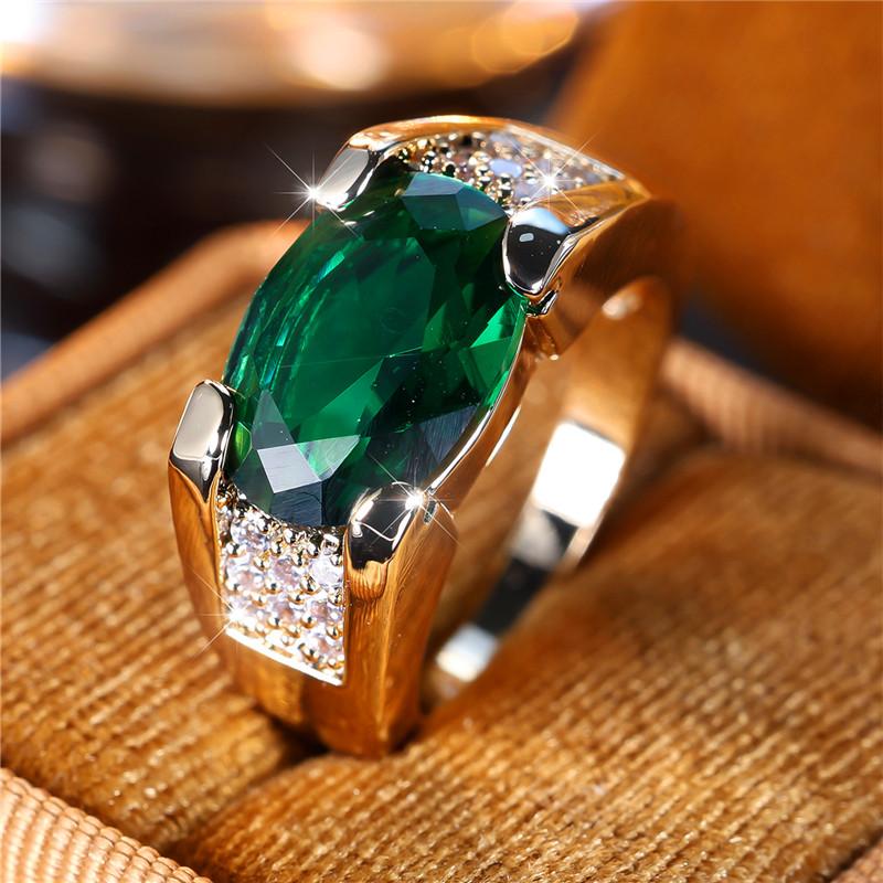 Inele cu Piatră de Zirconiu Verde pentru Bărbați Femei Culoare Aur Galben Trendy Inel de Logodnă Drăguț Bijuterii pentru Mireasă Nuntă Cadou Pentru Femei Bărbați