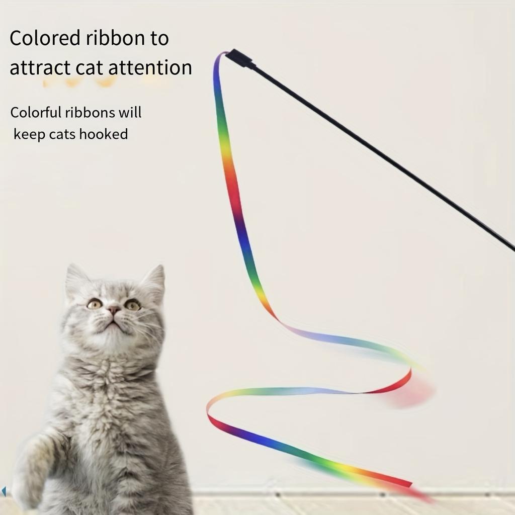 1Pcs Colorful Cat Teaser Stick Double-sided Color Strip Cat Teaser Color Strip Cat Teaser Stick Pet Cat Toy Cat Teaser Stick